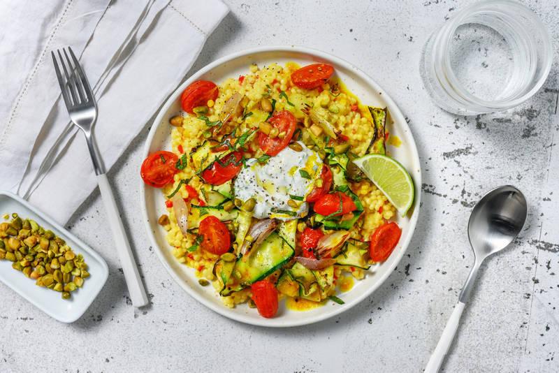 Courgette dorée, labneh & beurre au curcuma