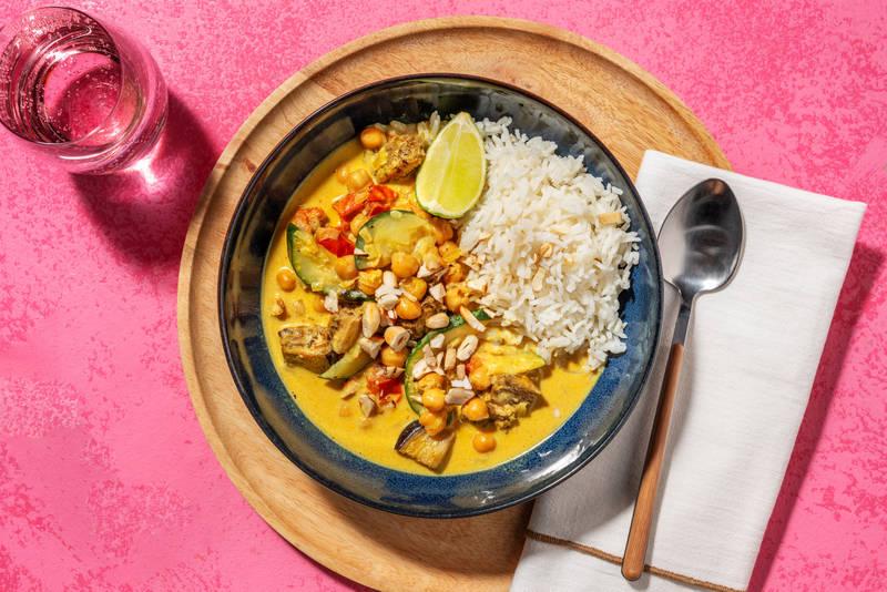 Curry aubergine rôtie, courgette & pois chiches