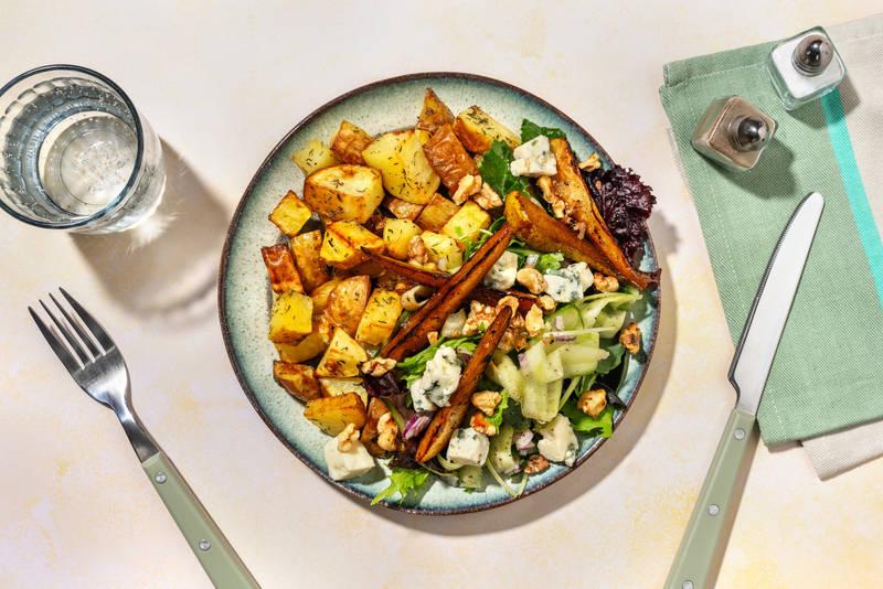 La Vercors : poires caramélisées au bleu & salade