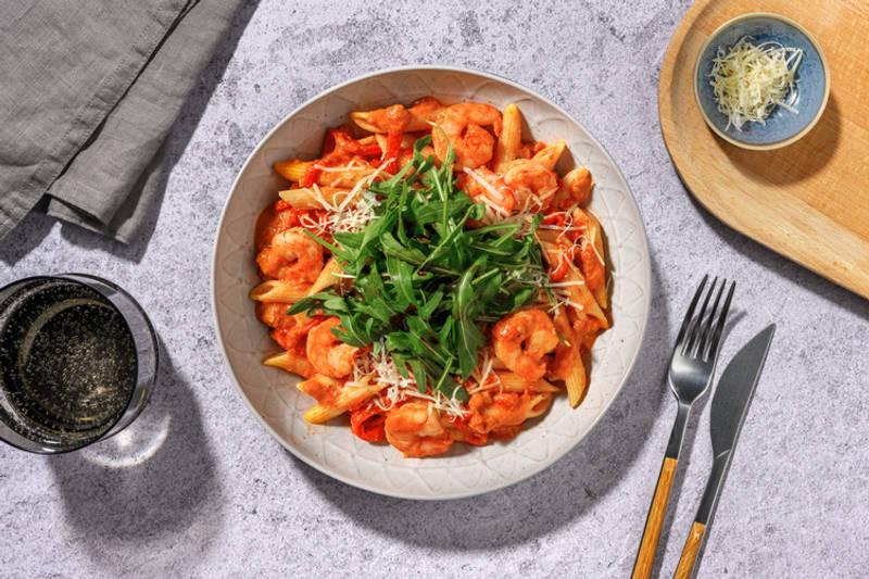 Fusilli complets aux crevettes & pesto rosso