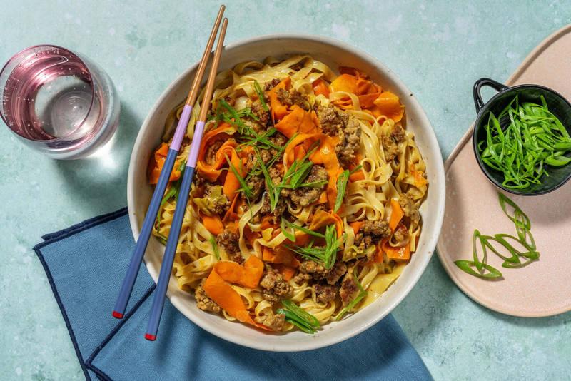 Poêlée de bœuf haché & curry rouge