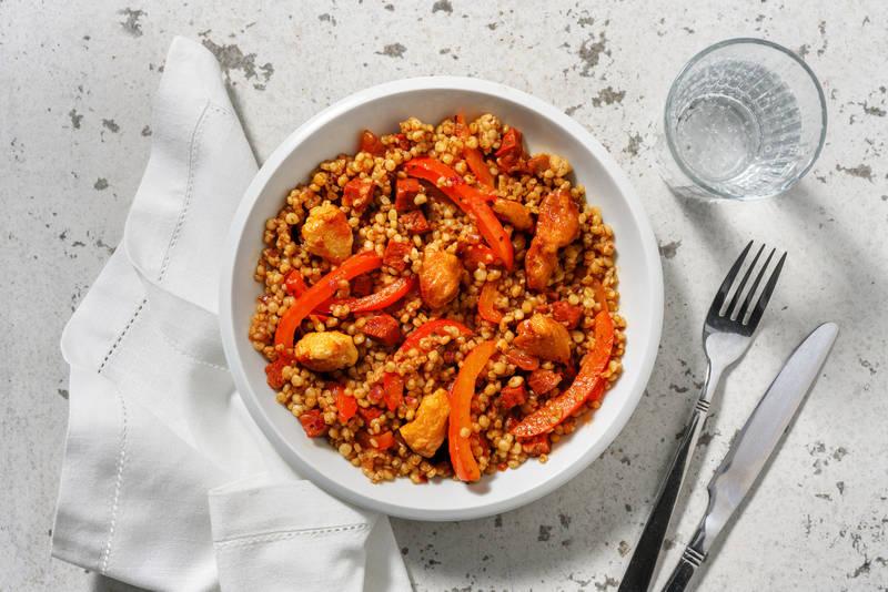 Sauté de poulet, chorizo & couscous perlé