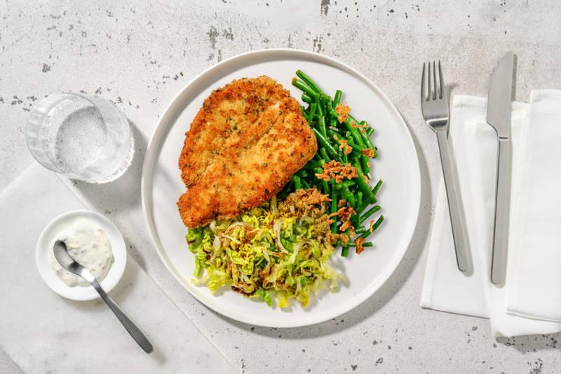 Poulet pané à la provençale & haricots verts