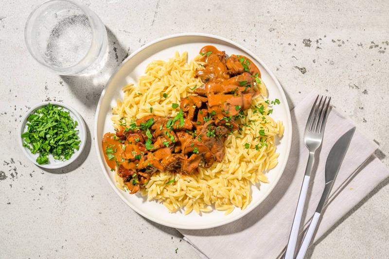 Bœuf façon Stroganoff & orzo