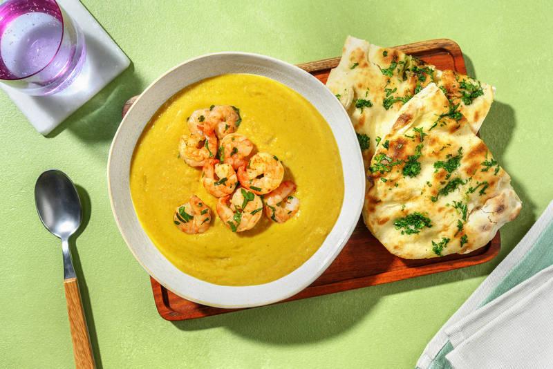 Soupe lentilles & crevettes à la coriandre