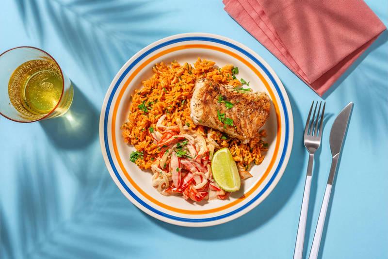 Lieu à la jamaïcaine, persil & riz pilaf