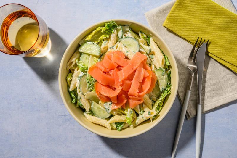 Salade de penne au saumon fumé façon bistrot