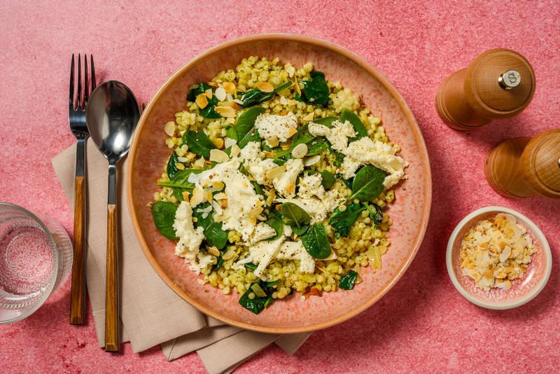 Risotto vert de couscous perlé au pesto