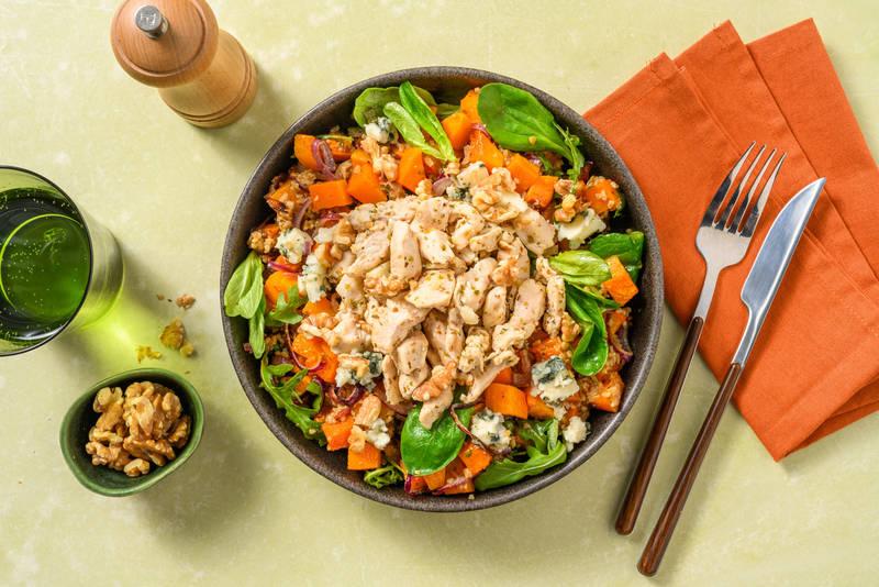 L'Automnale : salade poulet, courge & bleu
