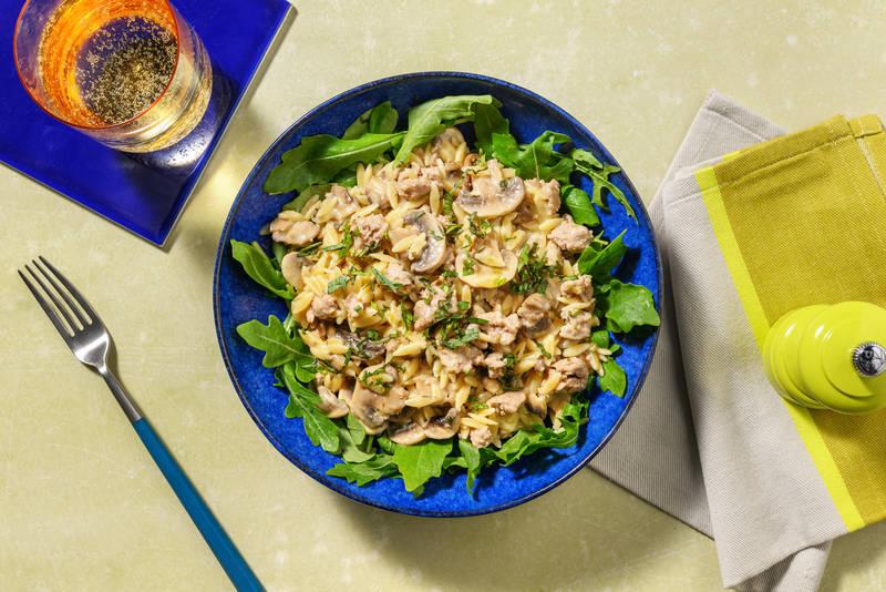 One Pot : orzo crémeux, champis & porc haché