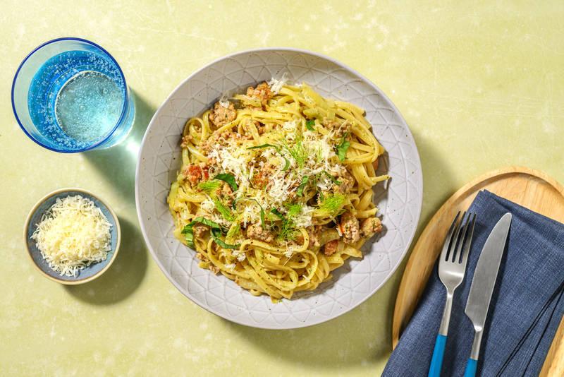 Linguine porc haché, fenouil & basilic
