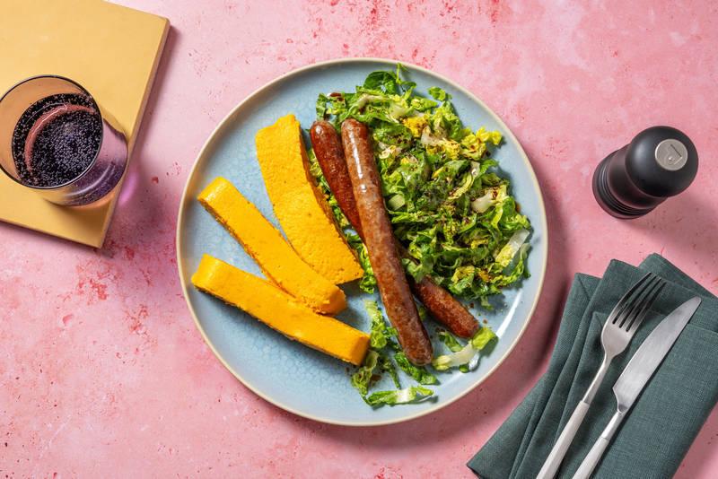 Chipolatas & flan de carottes au parmesan
