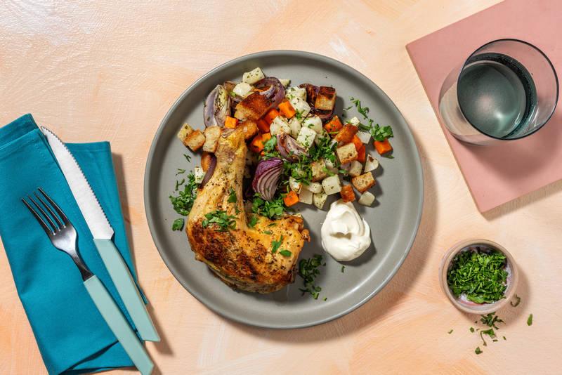 Saucisse de Toulouse & légumes racines rôtis