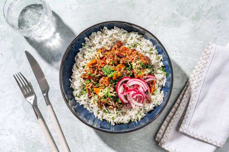 Chili sin carne au haché veggie & riz