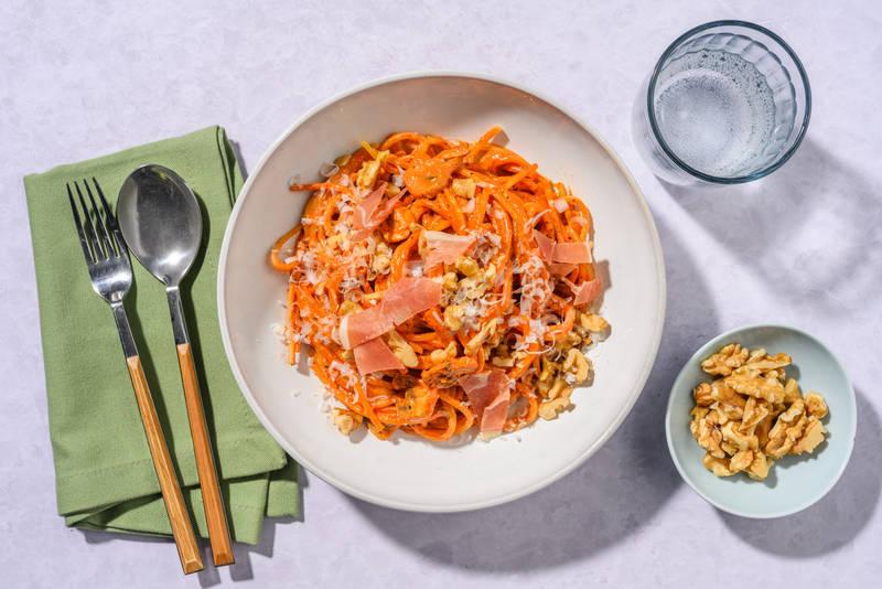 Spaghetti au jambon sec & pesto rouge