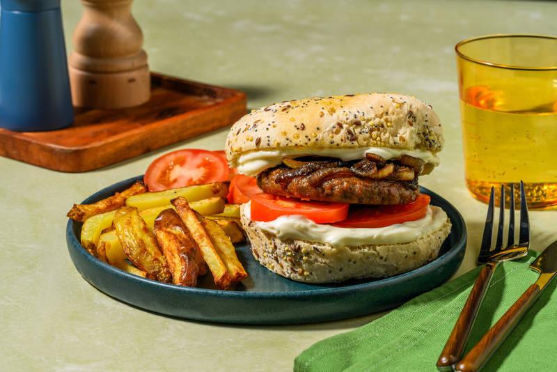 Le Végé : burger, frites & confit d'oignon