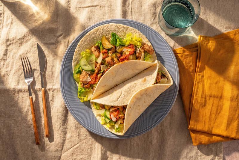 Wraps poulet, oignons confits & pesto rosso