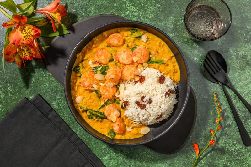 Crevettes grillées, dahl lentilles & riz