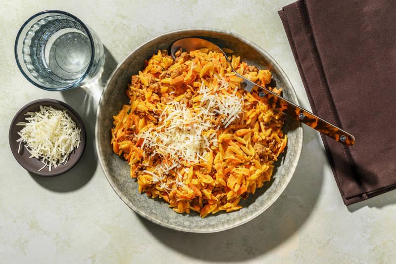 Le Végé : orzo, haché végétal & duo de fromages