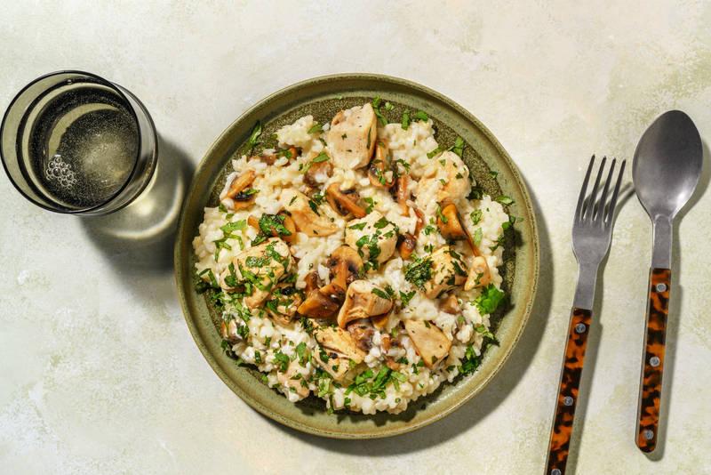 Risotto des bois au poulet, champis & persil