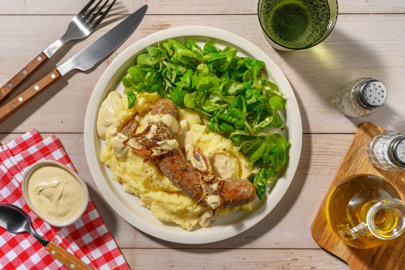 Saucisse, purée de panais façon bouillon