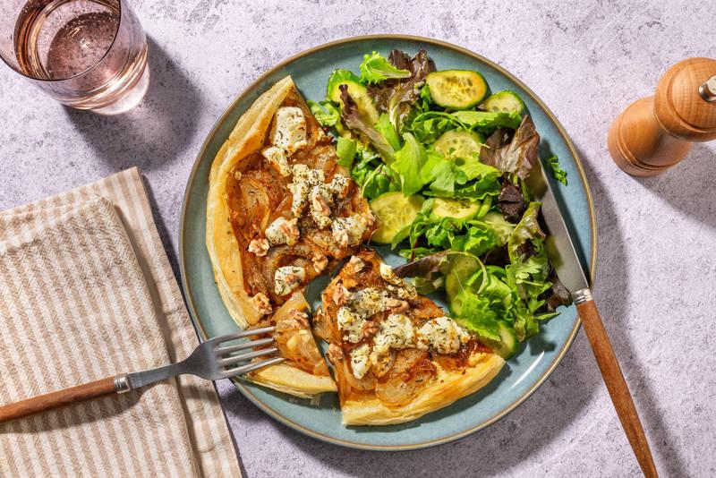 Tarte rustique au chèvre & oignons confits