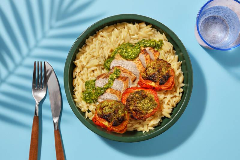 Poulet & tomates rôties au pesto vert