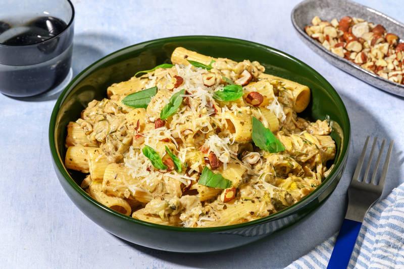 Rigatoni aux courgettes, basilic & fromage frais