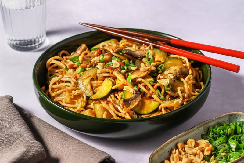 Wok de nouilles au portobello & courgette