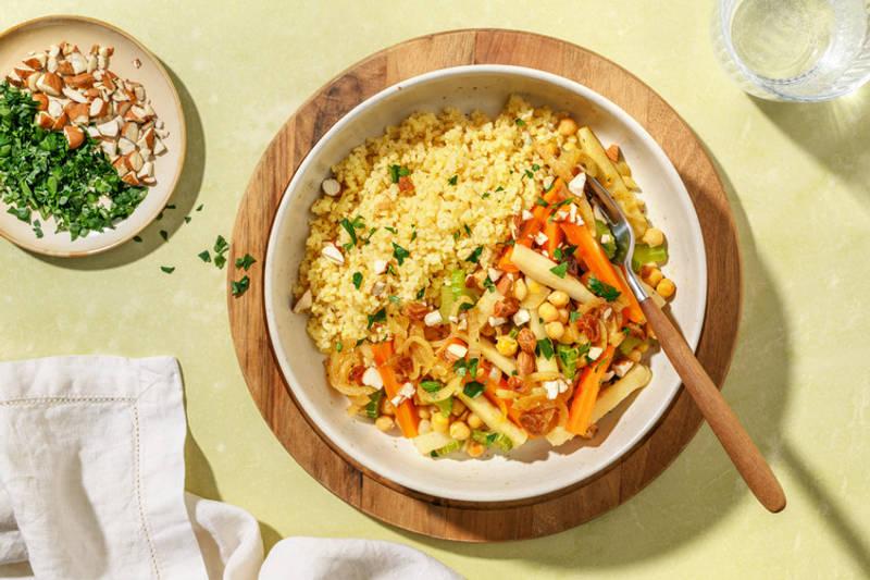 Tajine végé, amandes & tfaya d’oignons