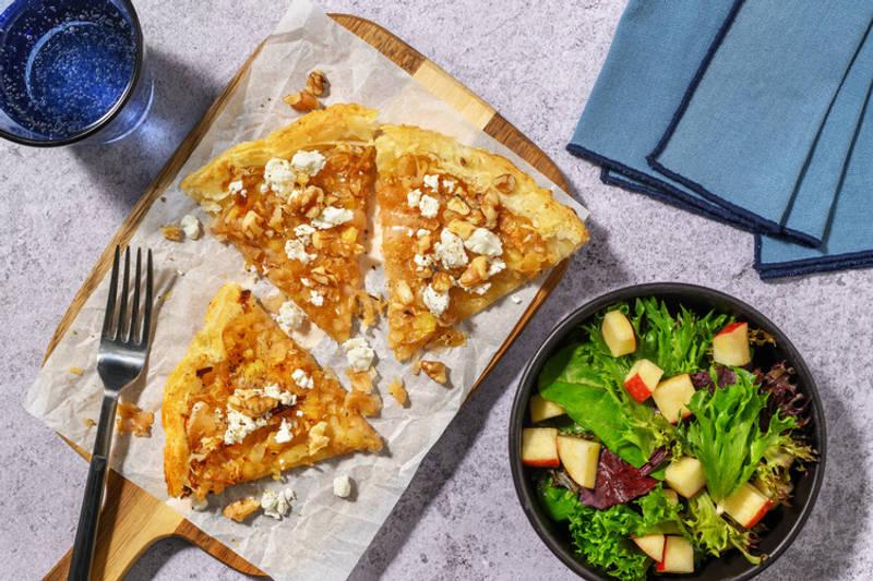 Tarte aux poireaux, chèvre & noix façon tatin