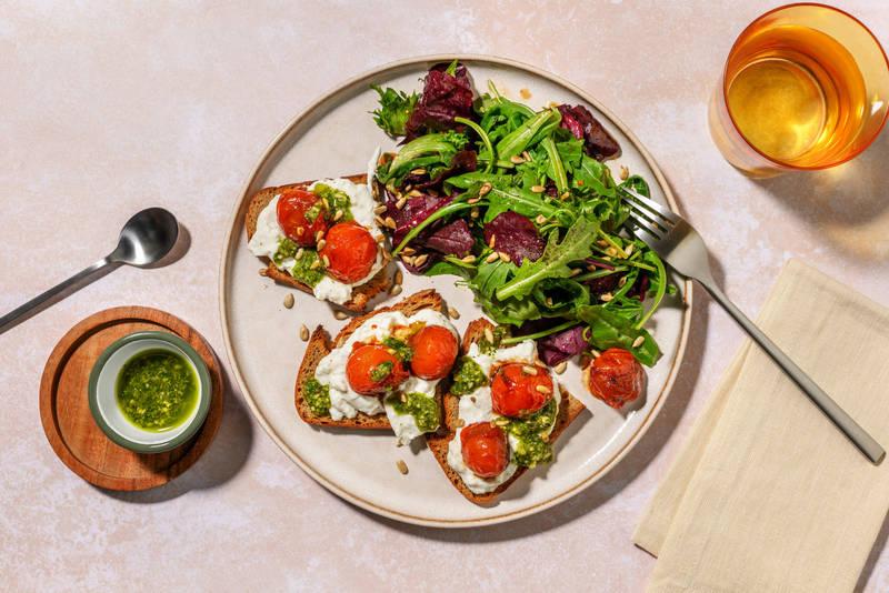 Bruschetta burrata & tomates cerises confites