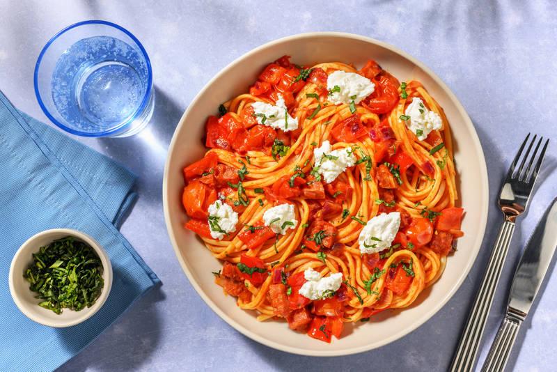 Spaghetti complets au chorizo, tomates & ricotta