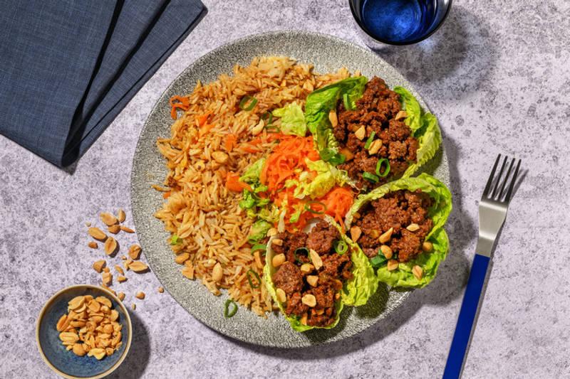 Tacos sucrine, bœuf & cacahuètes à l'asiatique