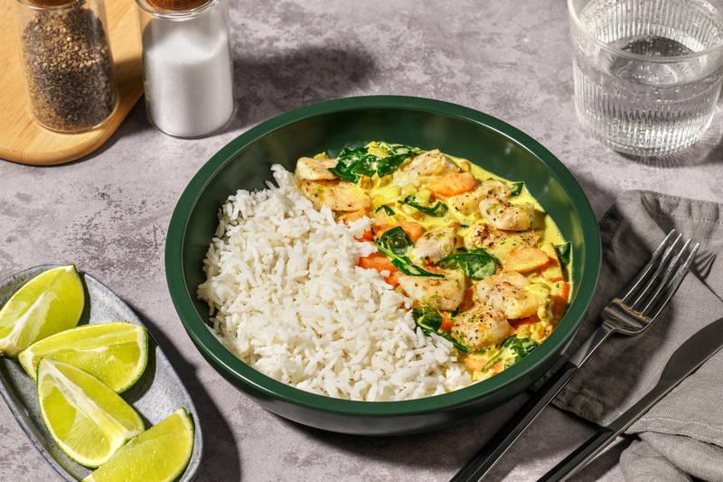 Curry jaune : lieu, épinards & coco