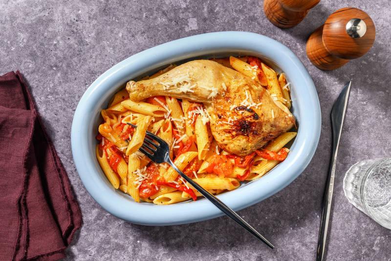 Poulet & penne al pesto rosso pour Papounet