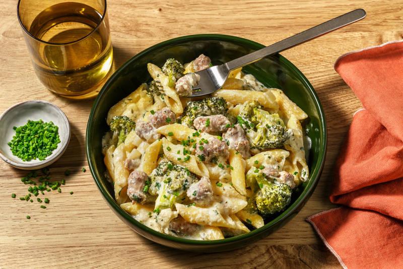 One pot penne, brocoli & saucisse fumée