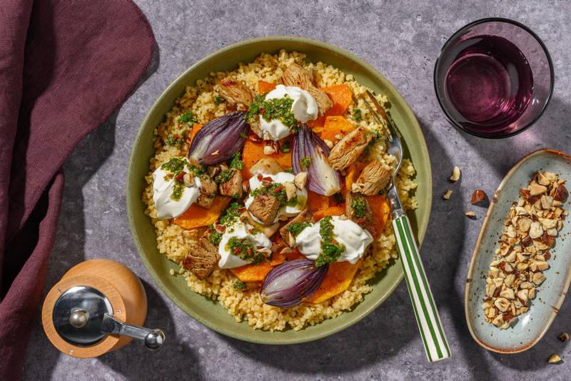 Émincés veggie, courge & sauce zhoug pimentée