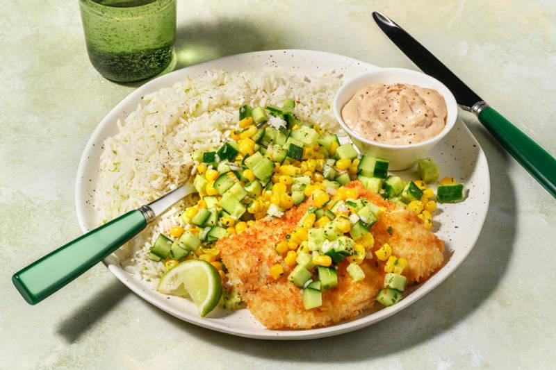Lieu pané à la coco & mayo-chipotle