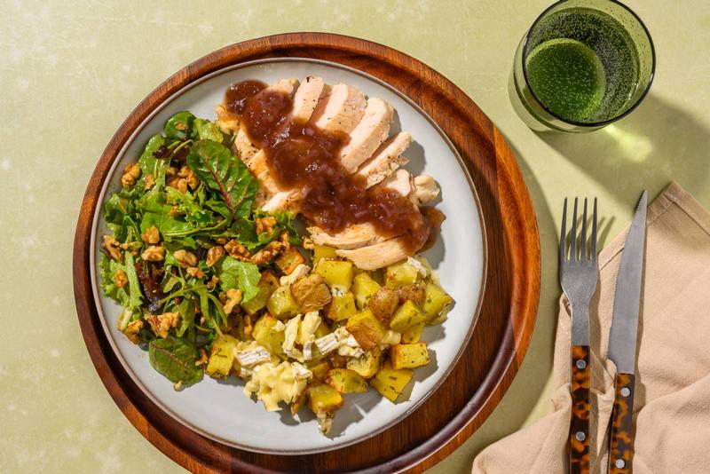 Poulet poêlé sauce figue & salade de noix