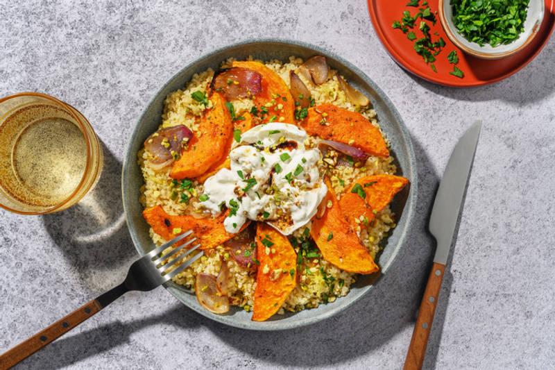 Courge rôti, burrata & dukkah maison