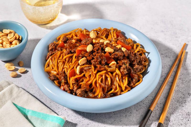 Nouilles complètes, bœuf haché & légumes sautés