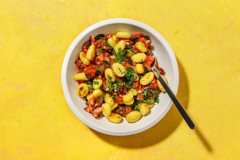 Gnocchi express : lardons, persil & olives