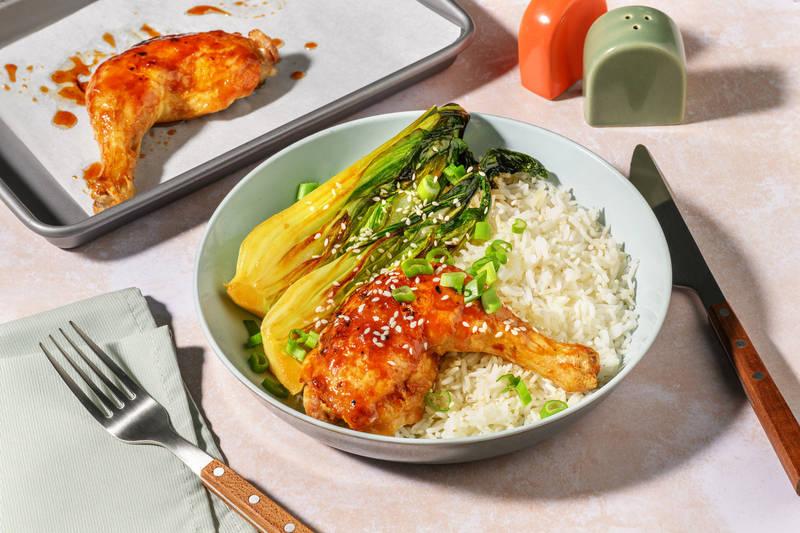 Poulet laqué & pak choi braisé