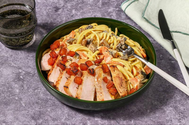 Linguine crémeuses & porc à l'abricot sec