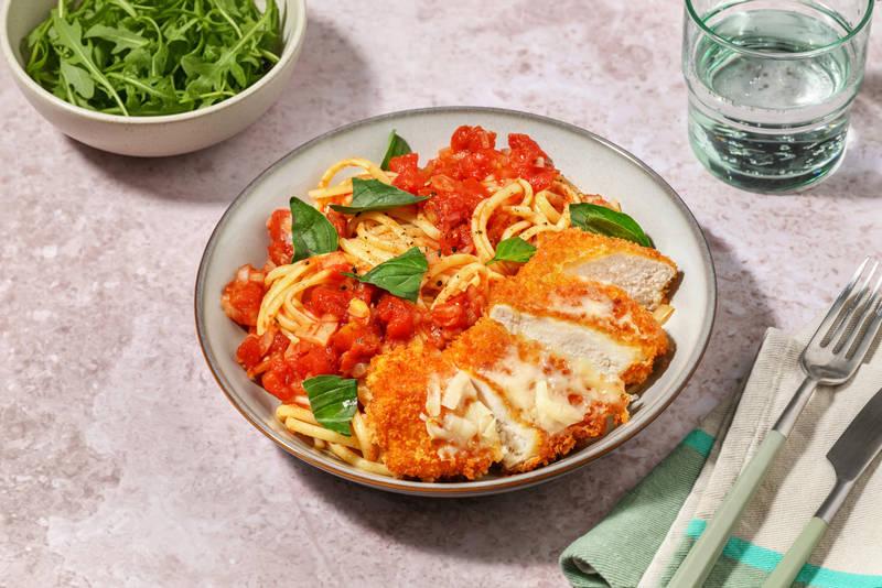 Poulet croustillant façon parmigiana & salade