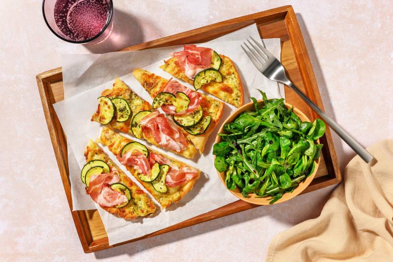 Pizza bianca : coppa & courgette