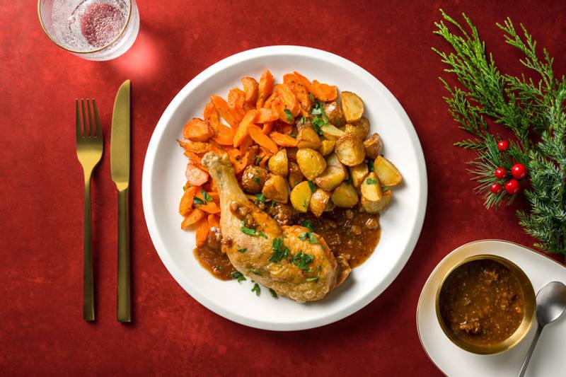 Cuisse de poulet rôtie & sauce figue-noix