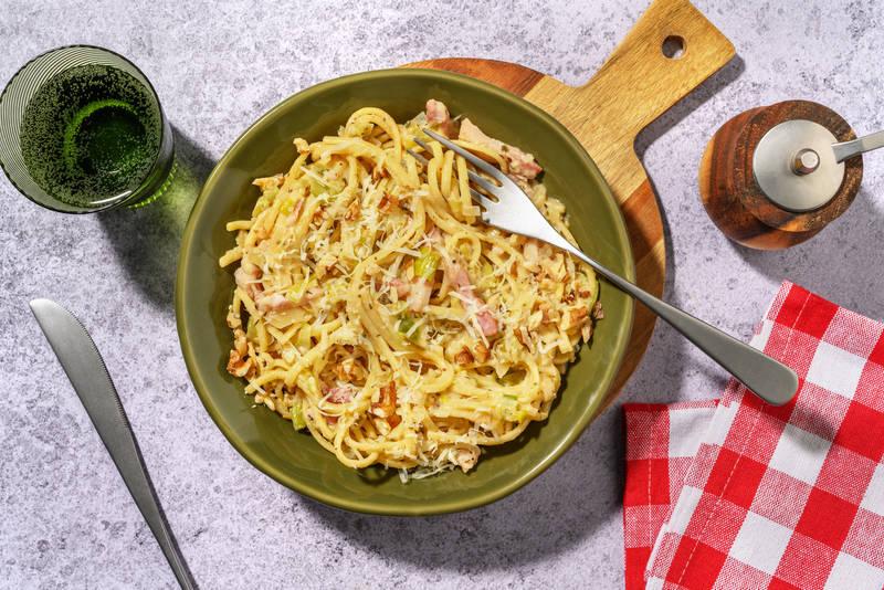 Pâtes complètes au cantal AOP & lardons