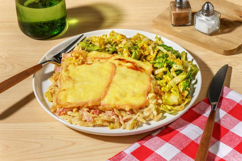Gratin savoyard : raclette, lardons & orzo